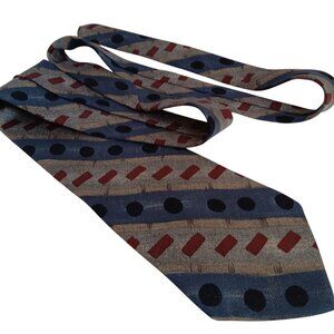 Vintage Dimitrius 100% Silk Mens Tie With Geometric Red & Blue Pattern